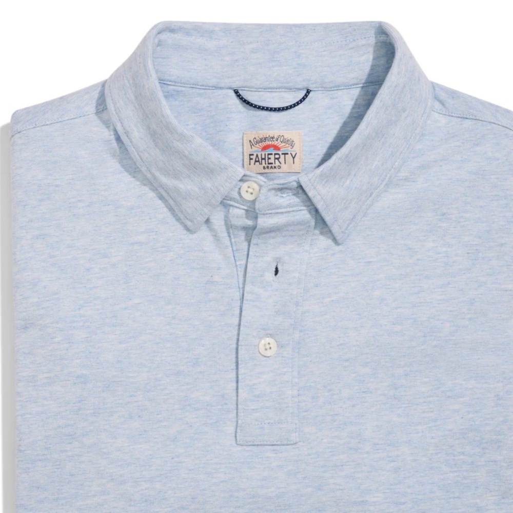 Faherty Men's Movement Short-Sleeve Polo in Cardiff Blue Heather